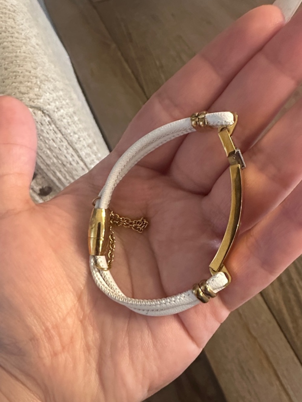 Polo by Ralph Lauren White Cord Bracelet with Gold Accents. Magnetic